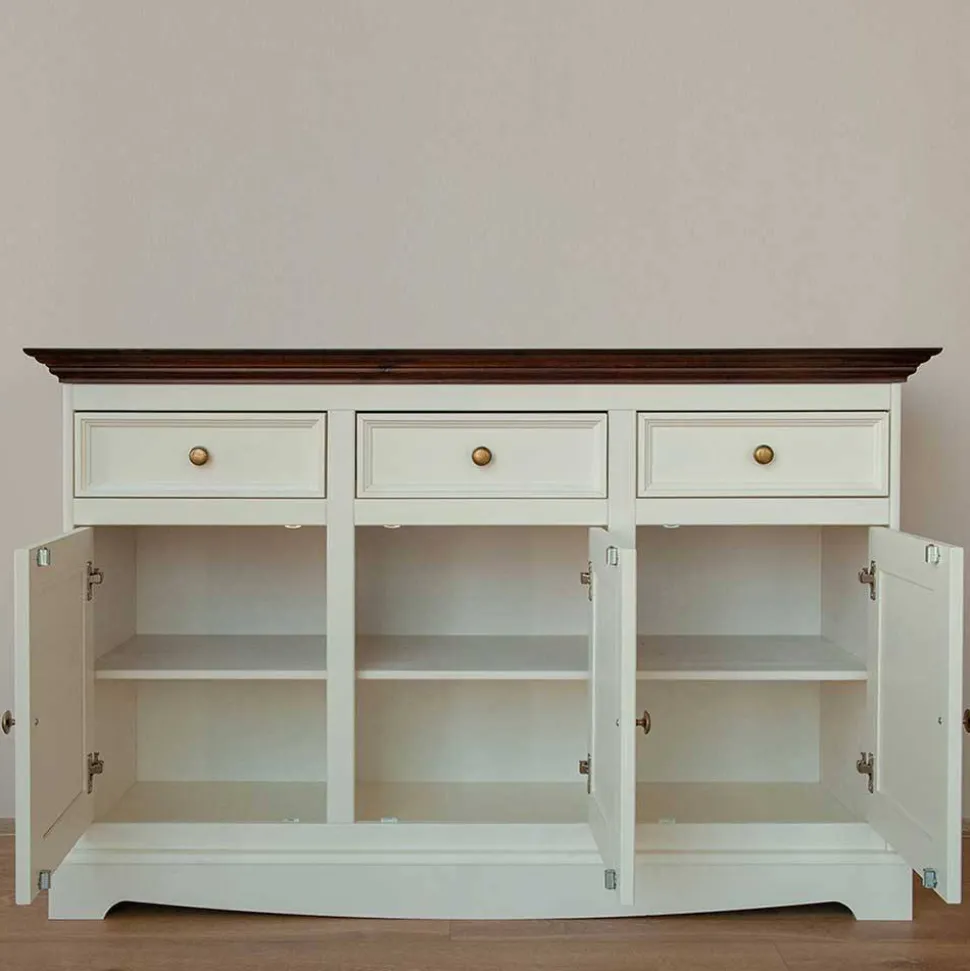 Landhaus Kombikommode in Weiß und Nussbaum - Manipur