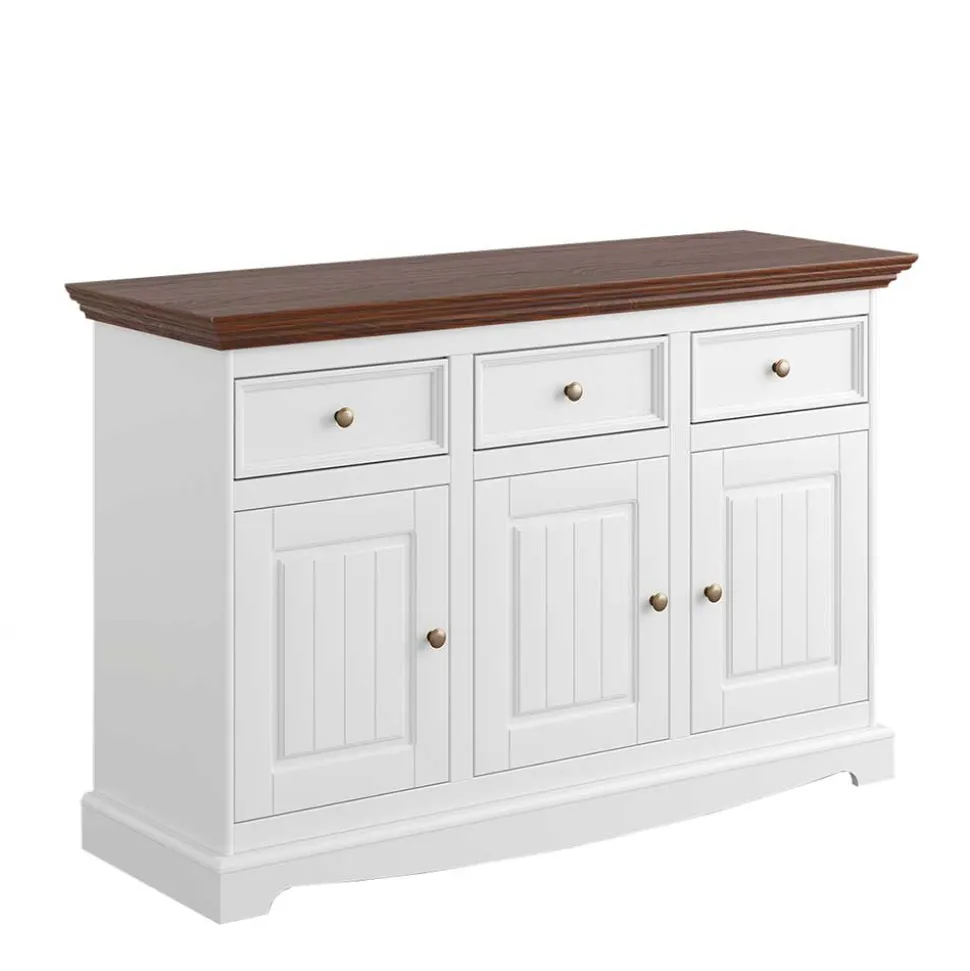 Landhaus Kombikommode in Weiß und Nussbaum - Manipur