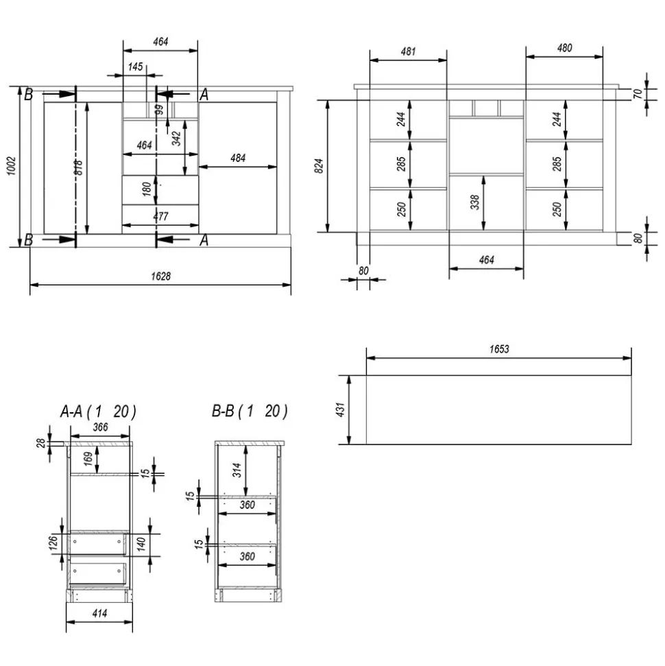 Landhaus Kommode in Lichtgrau - Buleta
