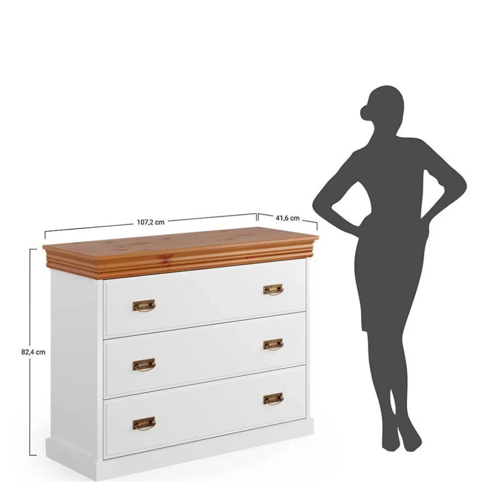 Landhaus Kommode in Weiß und Kiefer - Varicano