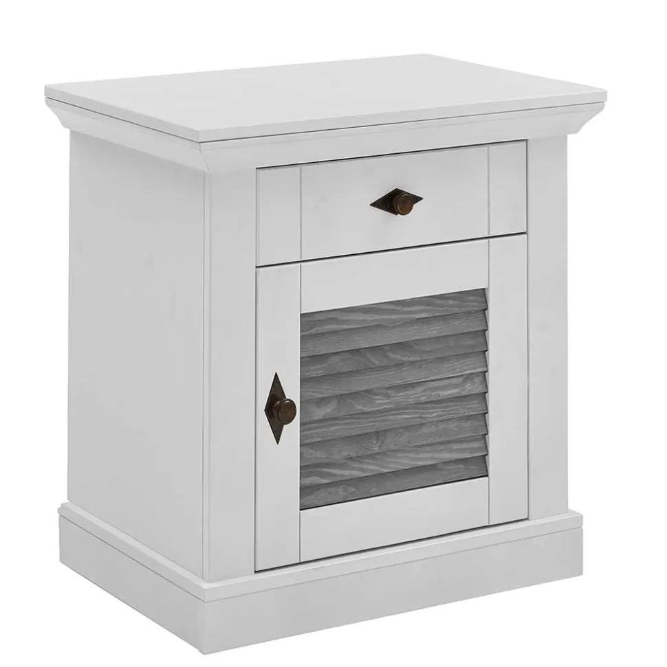 Landhaus Nachtkommode in Weiß & Grau - Urezzas