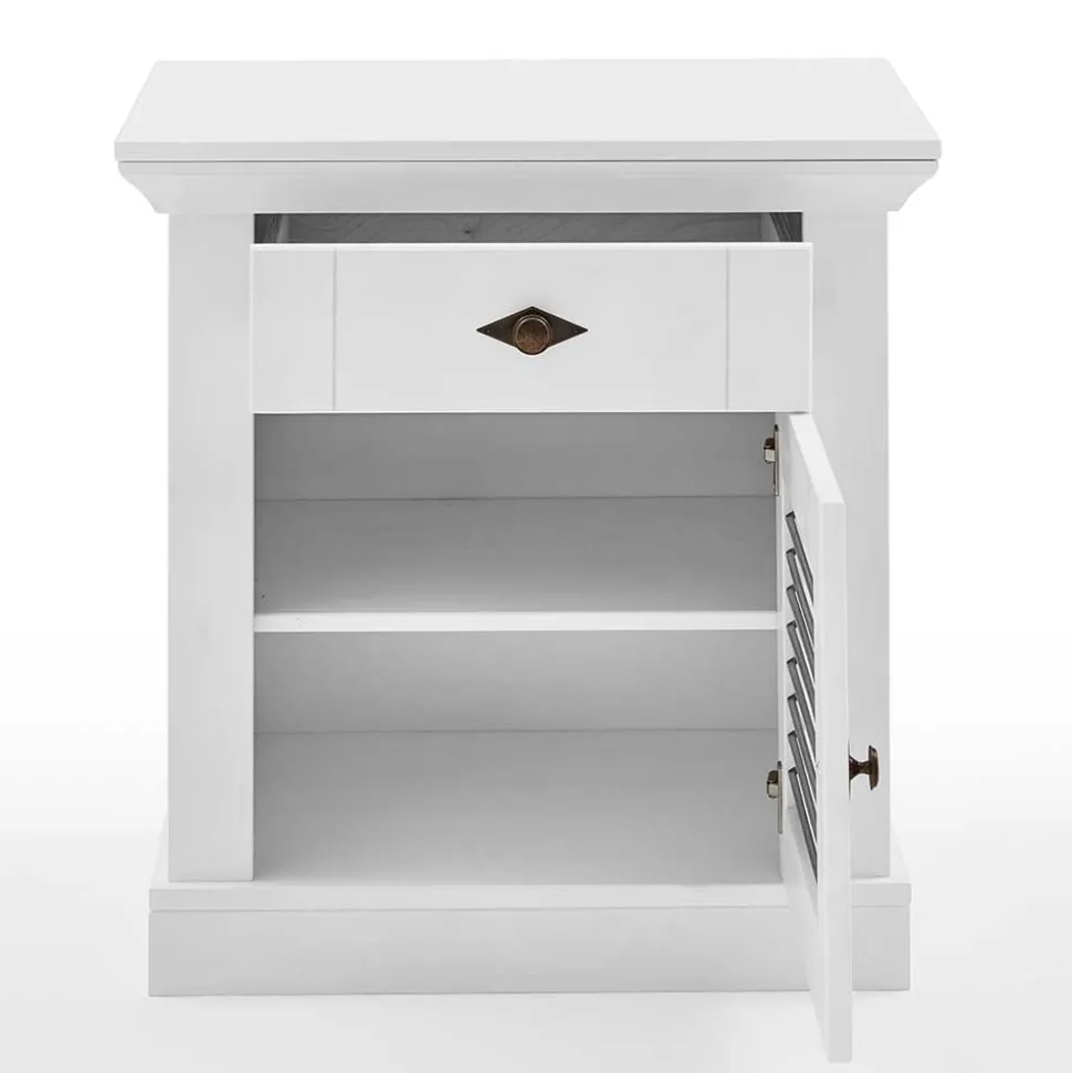 Landhaus Nachtkommode in Weiß & Grau - Urezzas