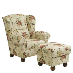 Landhaus Ohrenbackensessel mit Blumen Muster - Zavatraos