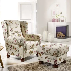 Landhaus Ohrensessel mit Blumen Stoff - Diazaja