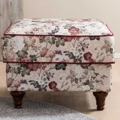 Landhaus Polsterhocker mit Vintage Blumen Muster - Baonga