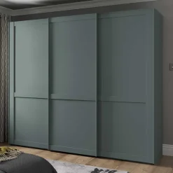Landhaus Schwebetüren-Schrank in Graugrün - Rajavo