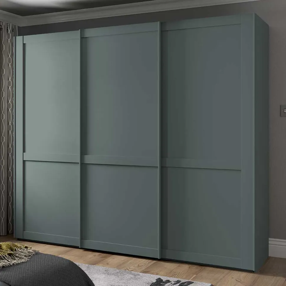 Landhaus Schwebetüren-Schrank in Graugrün - Rajavo