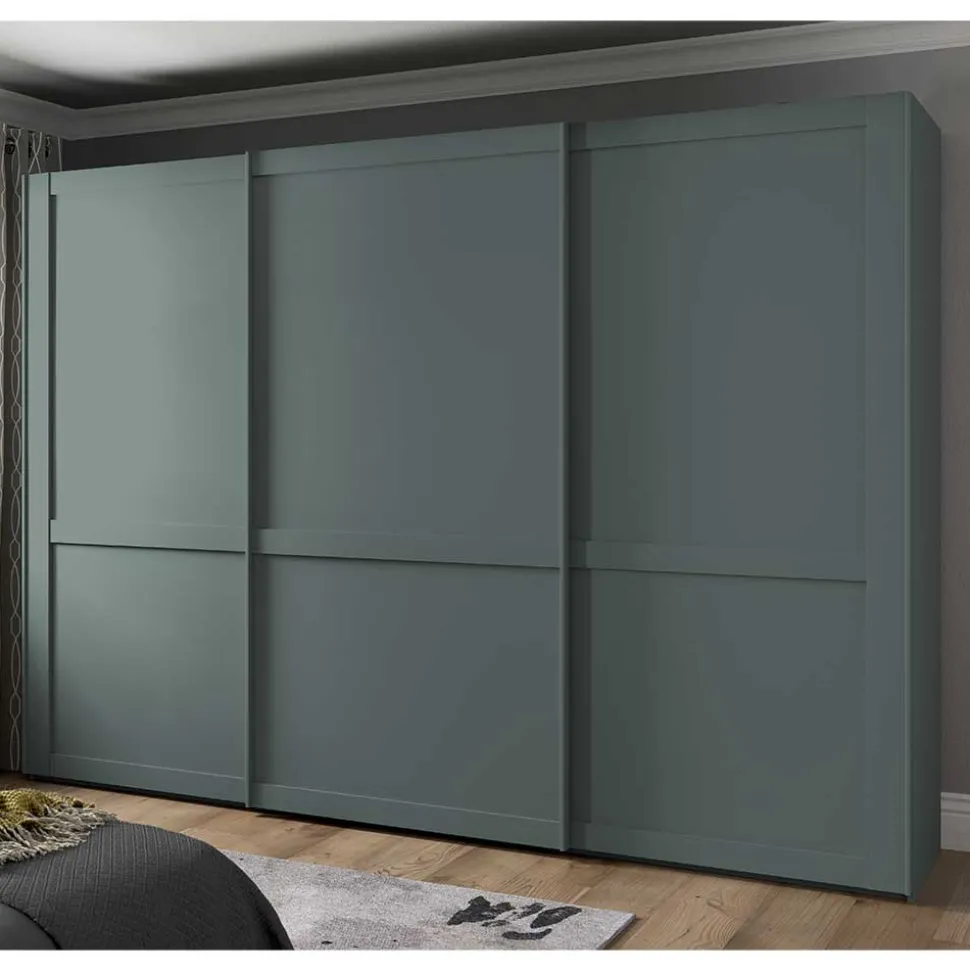 Landhaus Schwebetüren-Schrank in Graugrün - Rajavo