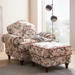 Landhaus Sessel und Hocker Set - Baonga (zweiteilig)