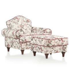 Landhaus Sessel und Hocker Set - Baonga (zweiteilig)