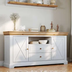 Landhaus Sideboard in Weiß & Natur Kiefer - Saluts