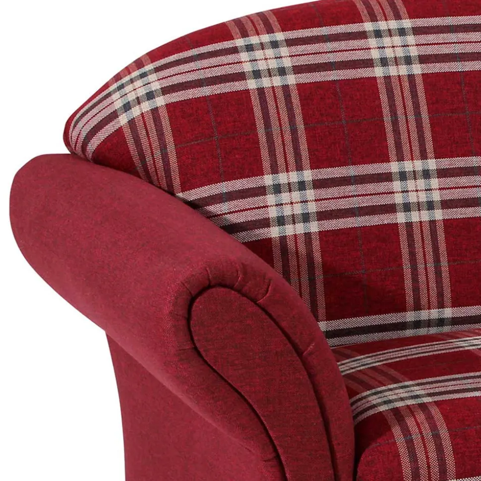 Landhaus Sofa in Rot mit Karomuster - Lyatea