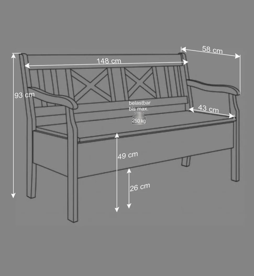 Landhaus Truhenbank Jytte aus Kiefer Grau Braun