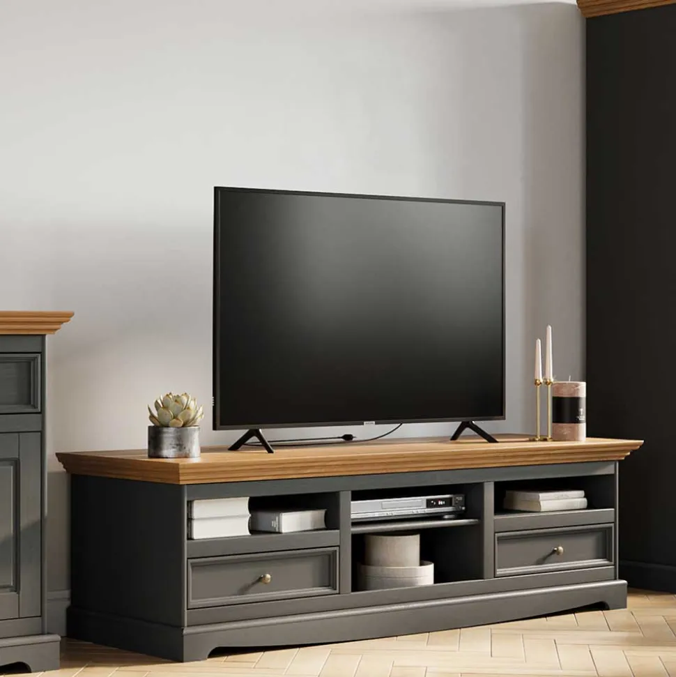 Landhaus TV Lowboard in Grau und Eiche - Witenga