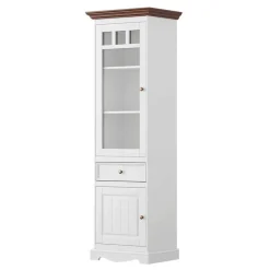 Landhaus Vitrine in Weiß mit Nussbaum Braun - Manipur