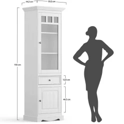 Landhaus Vitrine in Weiß mit Nussbaum Braun - Manipur