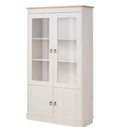 Landhaus Vitrine in Weiß und Kiefer Honig - Zentra