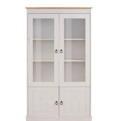 Landhaus Vitrine in Weiß und Kiefer Honig - Zentra