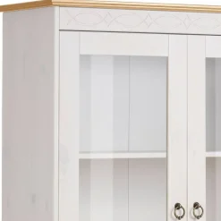 Landhaus Vitrine in Weiß und Kiefer Honig - Zentra