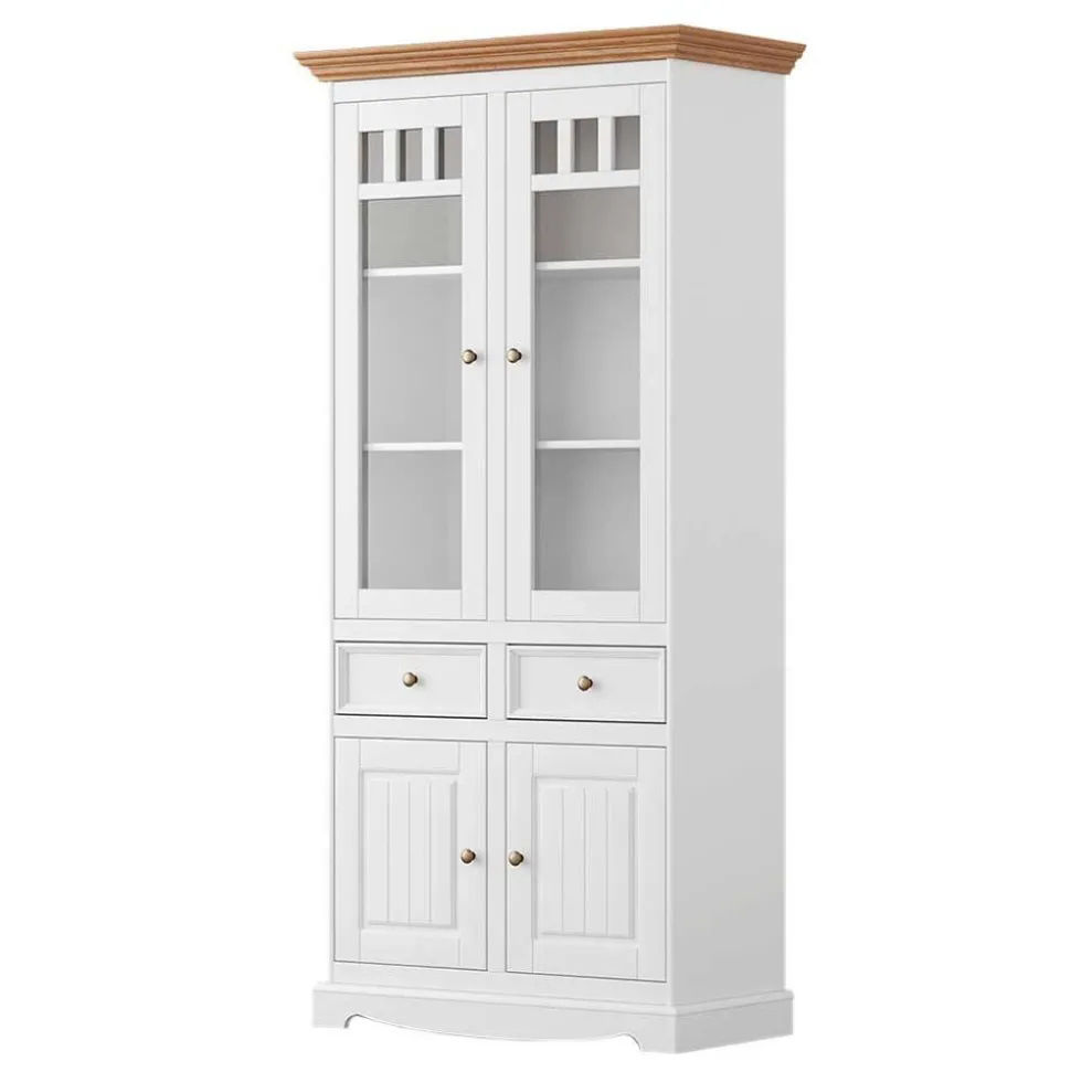 Landhaus Vitrine in Weiß und Eiche - Bordona