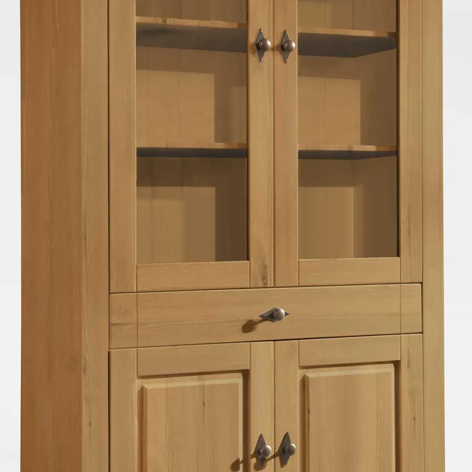 Landhaus Vitrinenschrank in Kiefer Lauge & Grau - Eshelas