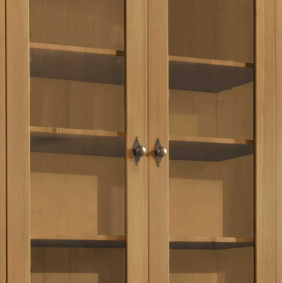 Landhaus Vitrinenschrank in Kiefer Lauge & Grau - Eshelas