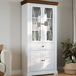 Landhaus Vitrinenschrank aus Kiefer zweifarbig - Zalya