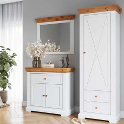 Landhaus Wandspiegel mit Kiefernholz Rahmen - Saluts