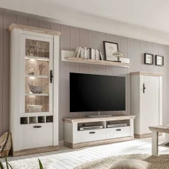 Landhaus Wohnmöbel Kombination Nedita in Weiß (vierteilig)