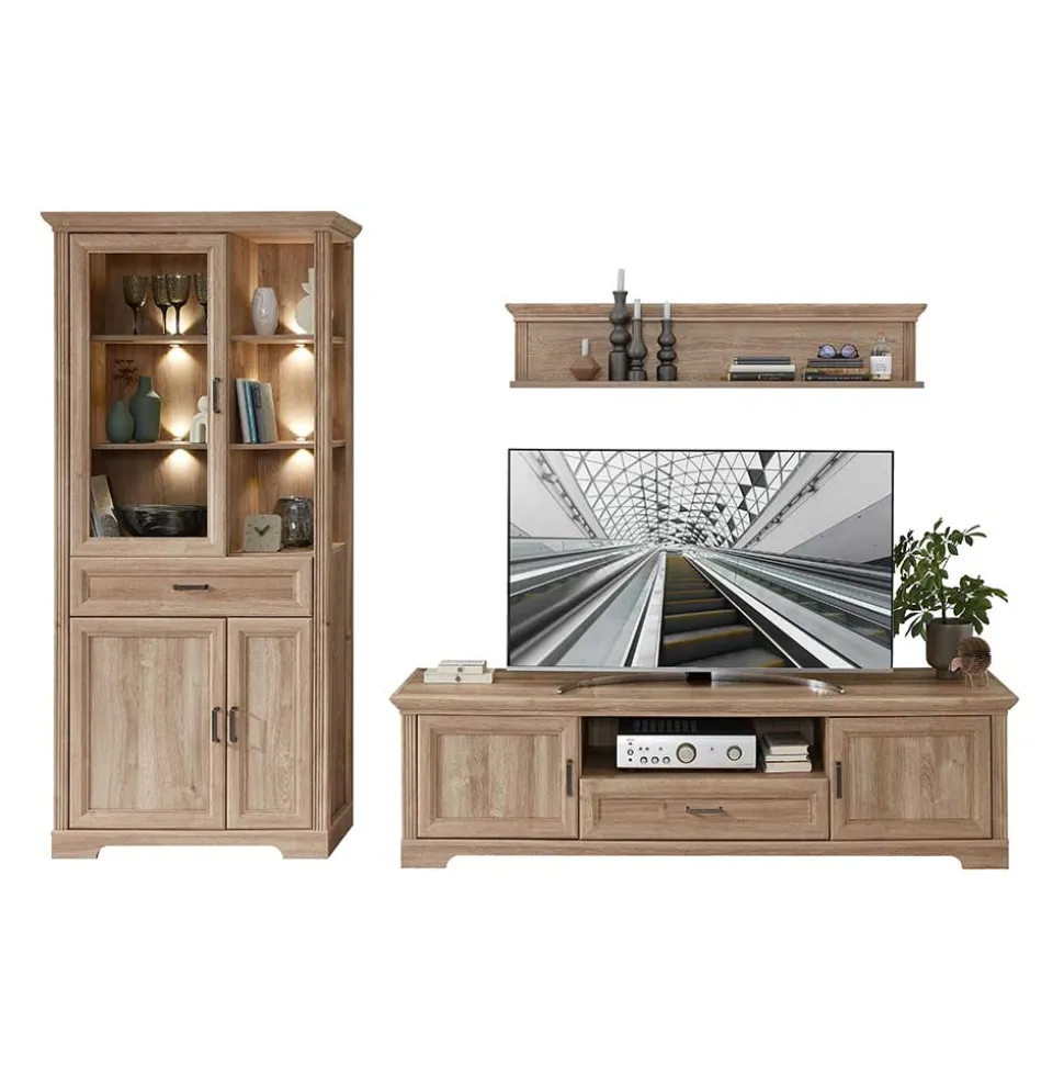 Landhaus Wohnwandmöbel in Eiche NB - Barack (dreiteilig)
