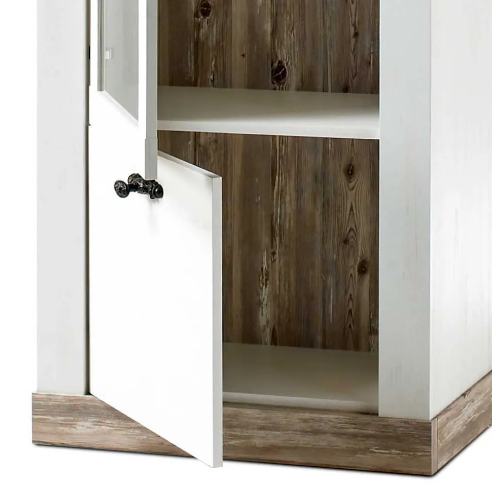 Landhaus Wohnzimmer Möbel Set Nedita in Weiß & Pinie (vierteilig)