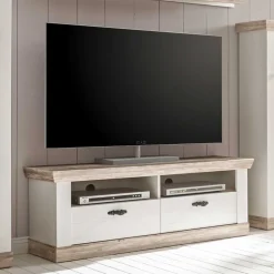 Landhaus Wohnzimmer Möbel Set Nedita in Weiß & Pinie (vierteilig)