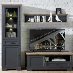 Landhaus Wohnzimmermöbel in Grau - Thumbs (dreiteilig)