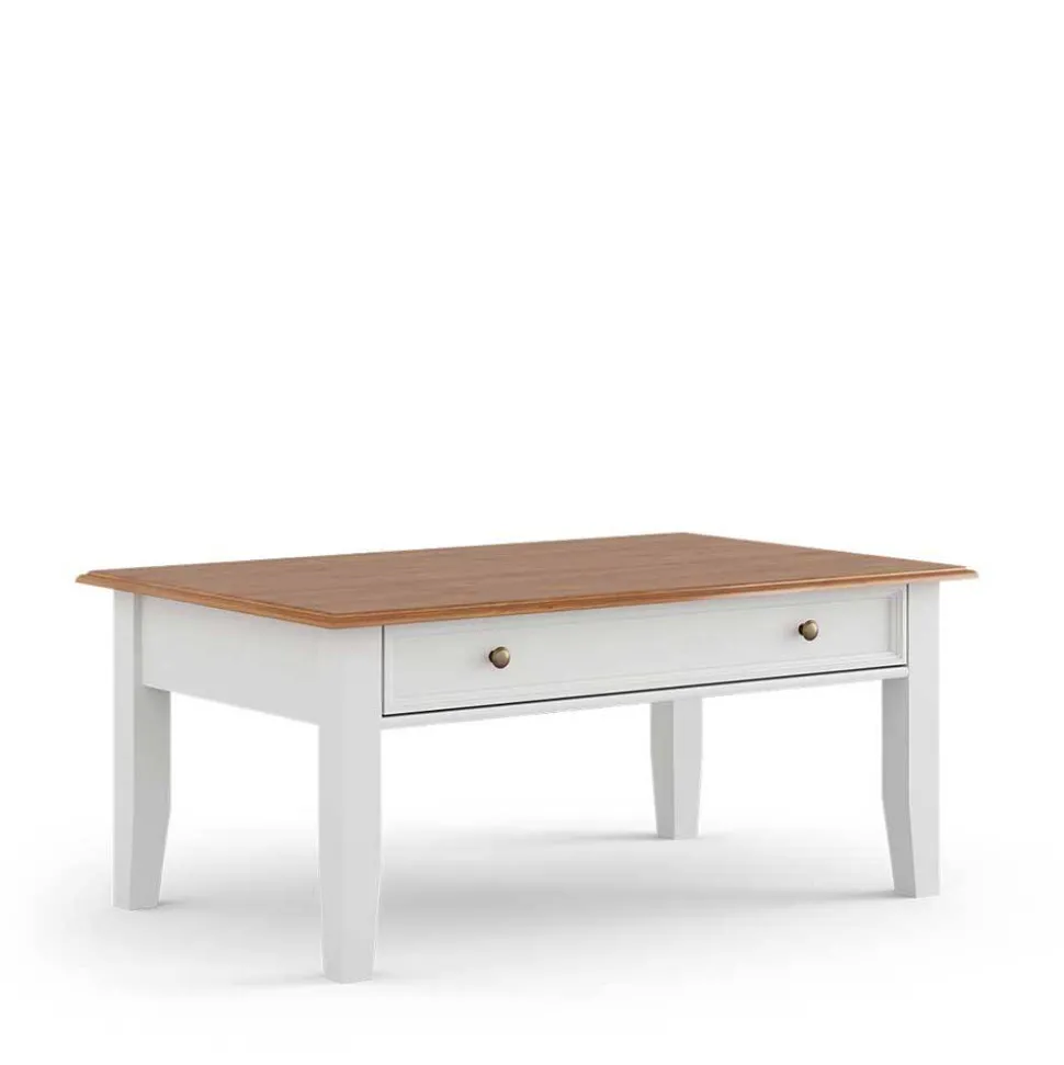 Landhaus-Wohnzimmertisch in Weiß mit Eiche - Bordona