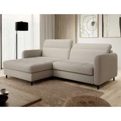 L-Design Bettsofa in Taupe Stoffbezug - Gravanti
