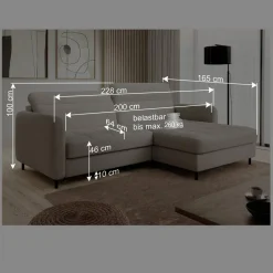 L-Design Bettsofa in Taupe Stoffbezug - Gravanti