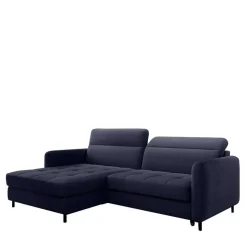 L-Design Schlafsofa in Dunkelblau Samt - Kingston