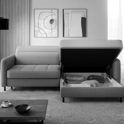 L-Design Schlafsofa in Dunkelblau Samt - Kingston