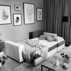 L-Design Schlafsofa in Hellgrün und Weiß - Ingo