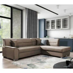 L-Design Verwandlungssofa in Hellbraun Samt - Citerna