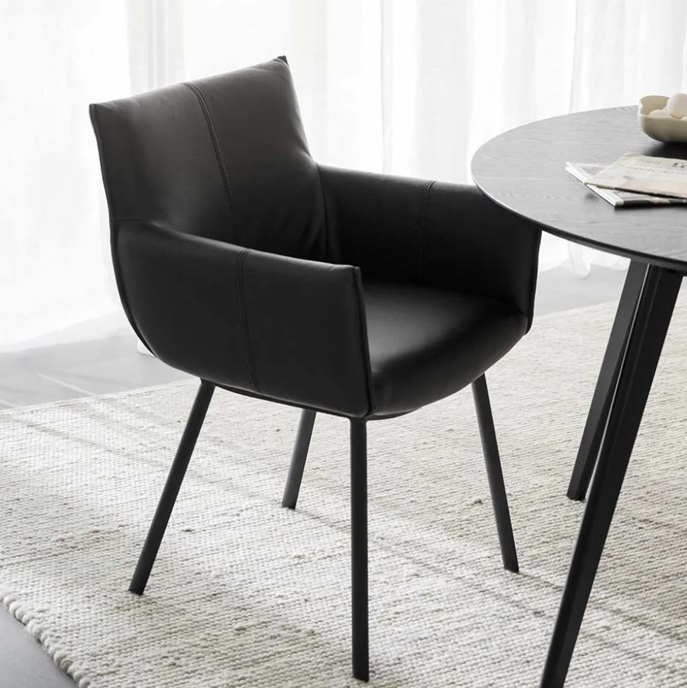 Leder Armlehnenstuhl in Schwarz - Iliandro (2er Set)