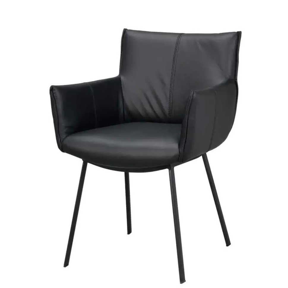 Leder Armlehnenstuhl in Schwarz - Iliandro (2er Set)