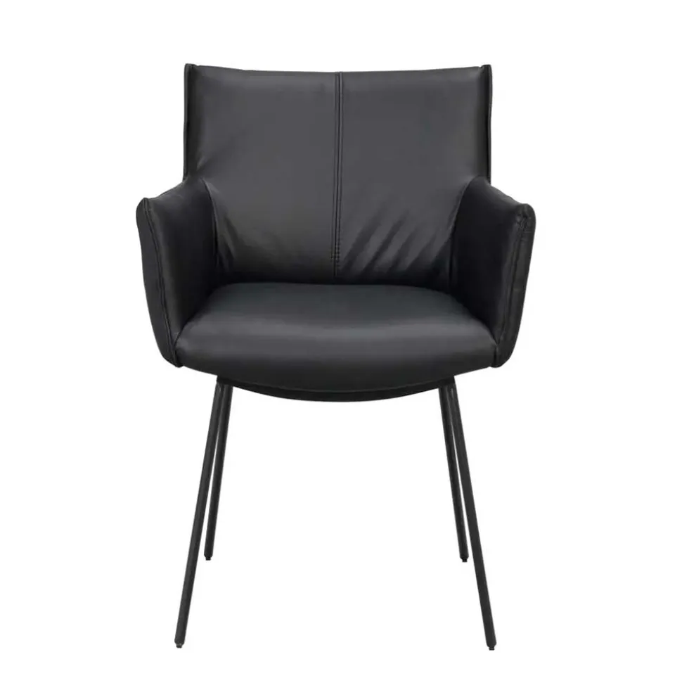 Leder Armlehnenstuhl in Schwarz - Iliandro (2er Set)