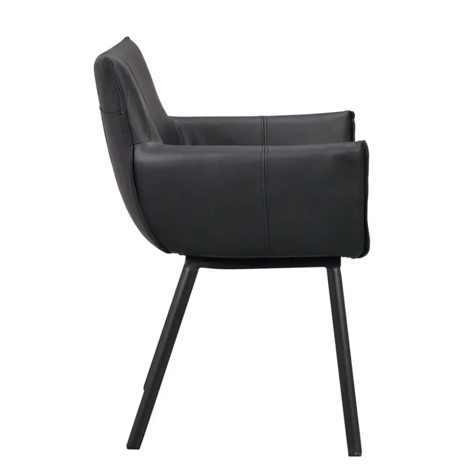 Leder Armlehnenstuhl in Schwarz - Iliandro (2er Set)