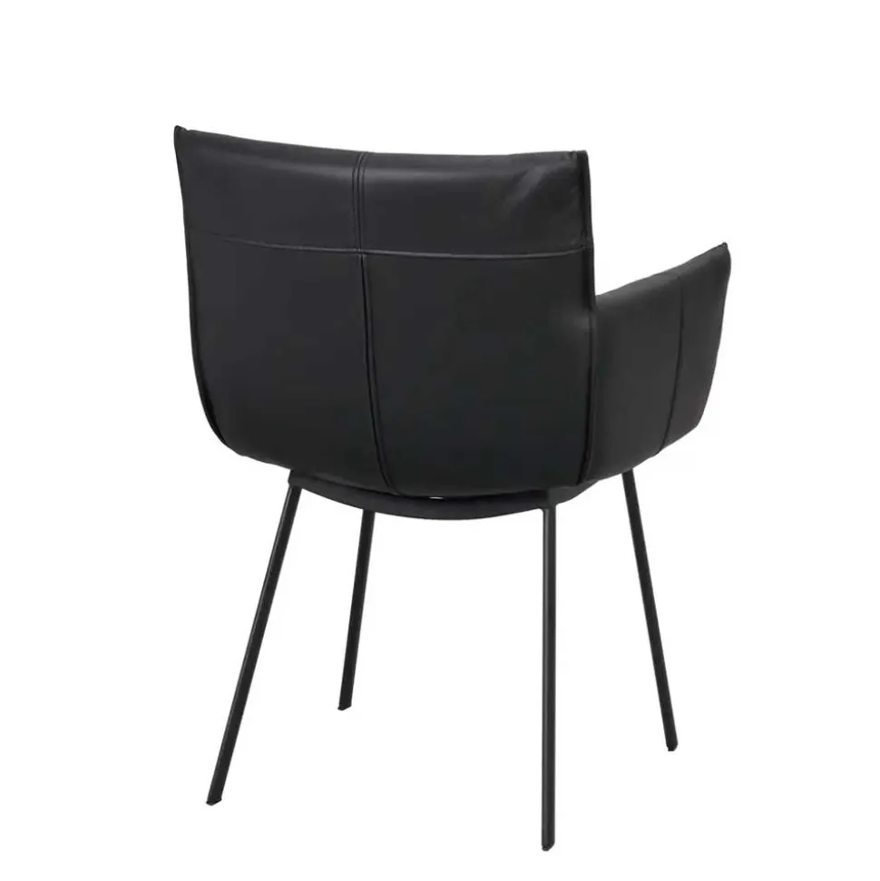 Leder Armlehnenstuhl in Schwarz - Iliandro (2er Set)