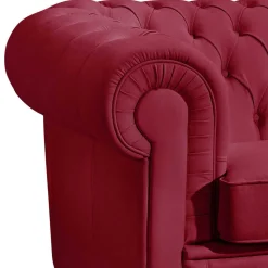 Leder Dreisitzer in Rot - Chesterfield Style - Geoloro