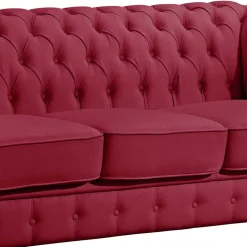 Leder Dreisitzer in Rot - Chesterfield Style - Geoloro
