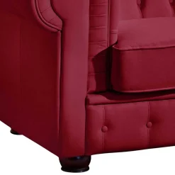 Leder Dreisitzer in Rot - Chesterfield Style - Geoloro