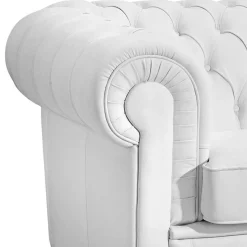 Ledersofa in Weiß - Chesterfield Look - Dossera