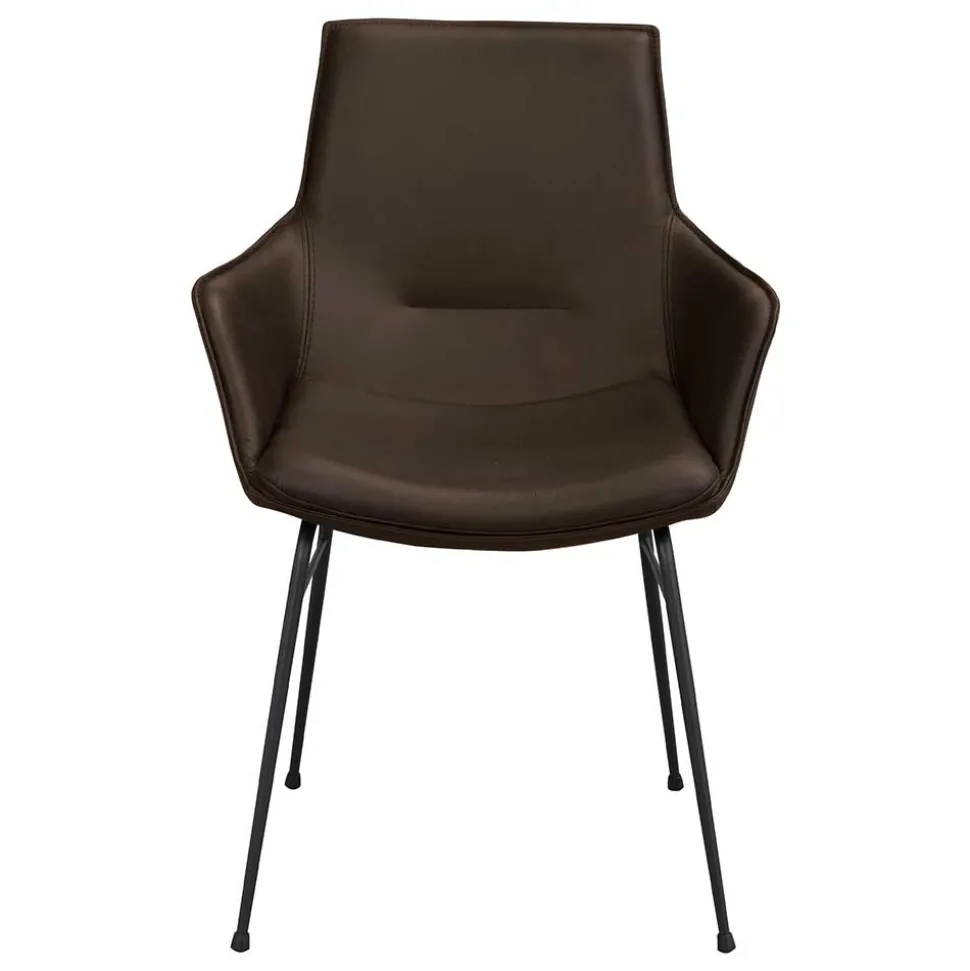 Lederstuhl mit Armlehnen in Braun - Unkorian (2er Set)